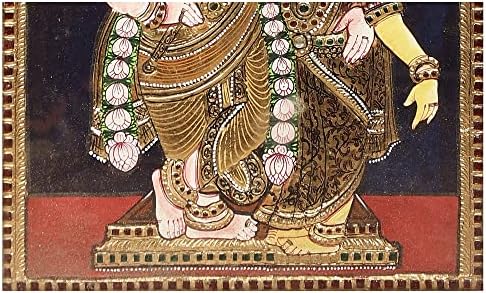 הודו האקזוטי ראדה קרישנה טנג'ור ציור | צבעים מסורתיים עם זהב 24 קראט | מסגרת עץ טיק | זהב ועץ | ח